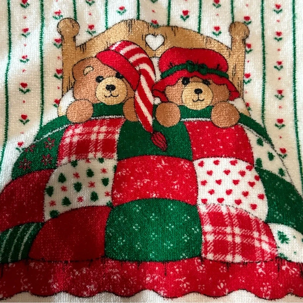 Kitchen works vintage Christmas kitchen towel ruffle teddy bears in bed decor